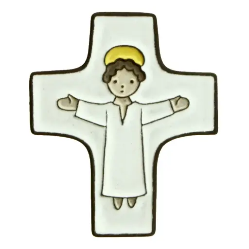 [MKR-58VG50A] Keramik Kreuz - Jesus - Weiss (75x90mm)