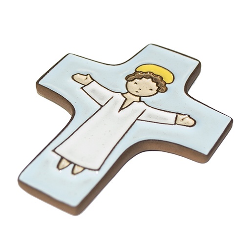 [MKR-58VG50B] Ceramic cross - Jesus - Blue (75x90mm)