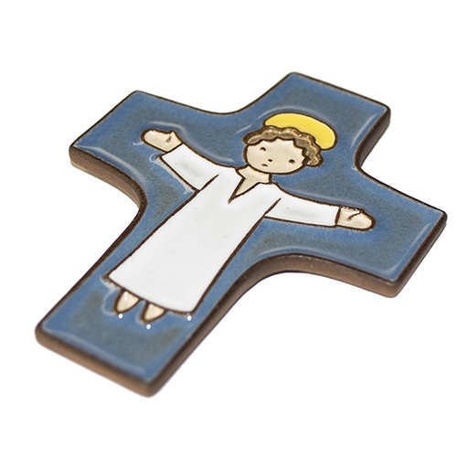 [MKR-58VG50C] Croix  céramique - Jésus - bleu foncée (75x90mm)