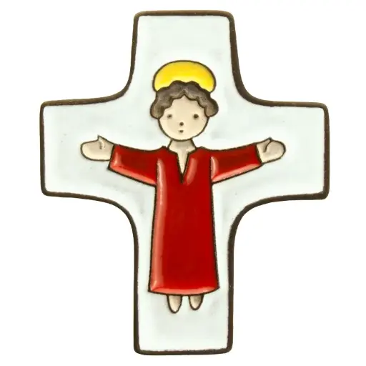 [MKR-58VG50D] Keramik Kreuz - Jesus - Rot (75x90mm)