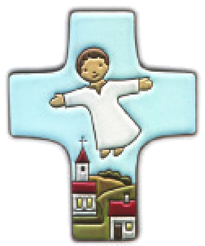 [MKR-58VG52B] Croix  céramique - Jésus/volant - bleu ciel (95x120mm)