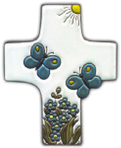 [MKR-58VG55A] Croix  céramique - Pappillons - blanche (95x120mm)