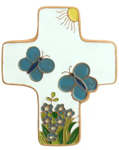 [MKR-58VG55A] Keramik Kreuz - Flinder - Weiss (95x120mm)