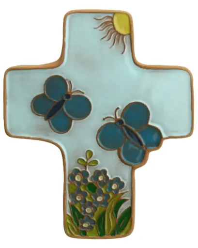[MKR-58VG55B] Ceramic cross - Butterflys - Blue (95x120mm)
