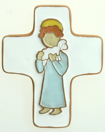 [MKR-58VG70C] Keramik Kreuz - Gute Hirt - Blau (95x120mm)