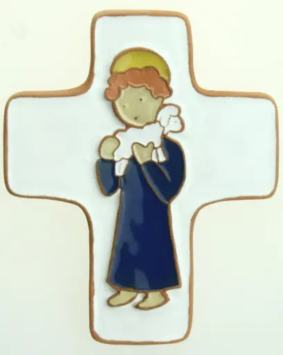 [MKR-58VG70D] Croix  céramique - Bon Berger - bleu foncée (95x120mm)