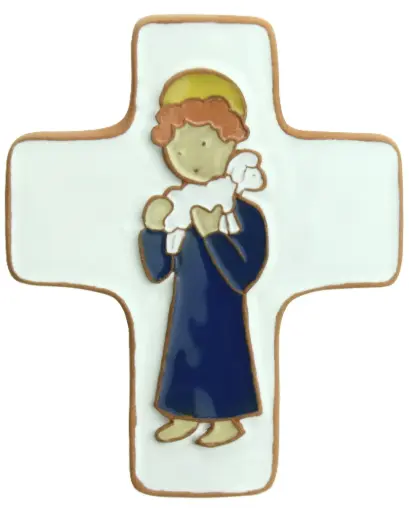[MKR-58VG70D] Keramik Kreuz - Gute Hirt - Dunkelblau (95x120mm)