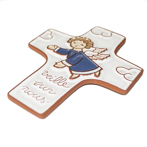 [MKR-58VG71D] Ceramic cross - 'Veille sur nous' - Darkblue (95x120mm)