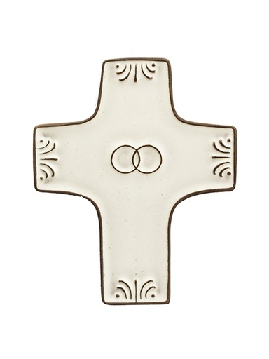 [MKR-58VGALLI] Keramik Kreuz - 'Hochzeit' - Weiss (75x90mm)