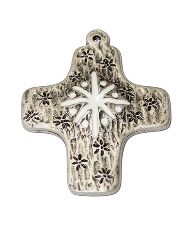 [MKR-89M5AWT] Cross metal - Star/email white (65x80mm)