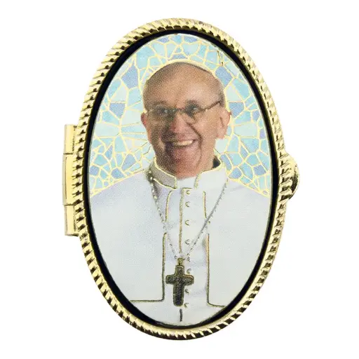 [PIL-09PFR298] Pillendoos Paus Francesco - ovaal/mozaïk (50x35x18mm)