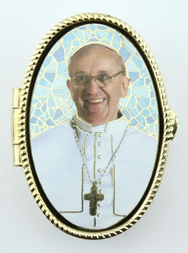 [PIL-09PFR298] Pillendoos Paus Francesco - ovaal/mozaïk (50x35x18mm)