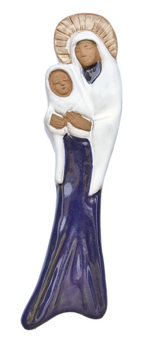 [PLK-02OLK1B] Wanddeco keramiek OLVrouw & kind/donkerblauw - 5x20cm