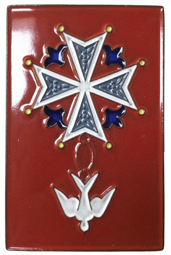 [PLK-58HUGB] Wanddeco keramiek Hugenotenkruis/rood