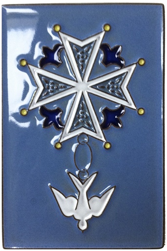[PLK-58HUGC] Plaquette céramique croix Huguenote/bleu foncé
