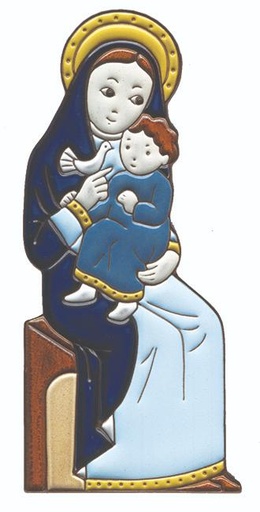 [PLK-58VG40A] Wanddeco keramiek OLV met kind & vogeltje/blauw