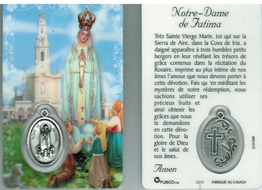 [PRT-31FATFR] Carte de prière/médaille - ND Fatima FR (55x85mm)