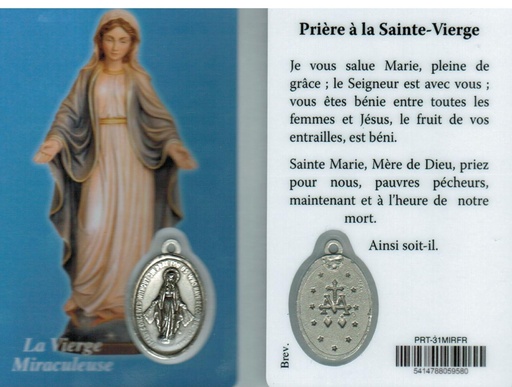 [PRT-31MIRFR] Gebetskarte/medaillon - Vierge Miraculeuse FR (55x85mm)