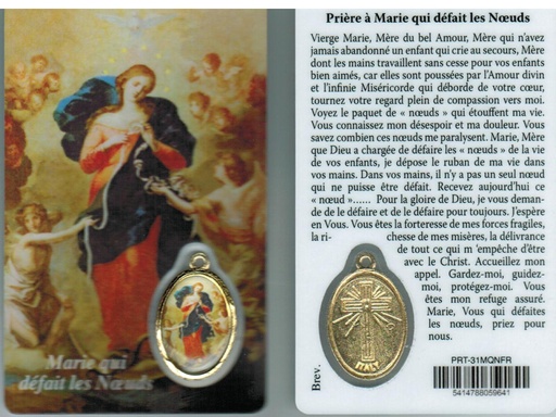 [PRT-31MQNFR] Carte de prière/médaille - Marie qui défait des noeuds FR (55x85mm)