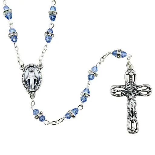 [RZK-05CR03BL] Chapelet - cristal/strass - bleu (8x6mm)