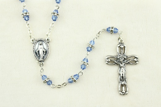 [RZK-05CR03BL] Chapelet - cristal/strass - bleu (8x6mm)