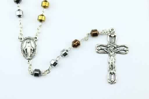 [RZK-05HEM202] Chapelet - ématite et métal multicouleur (⌀6mm)