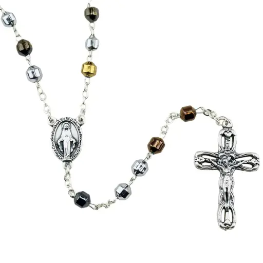 [RZK-05HEM202] Chapelet - ématite et métal multicouleur (⌀6mm)