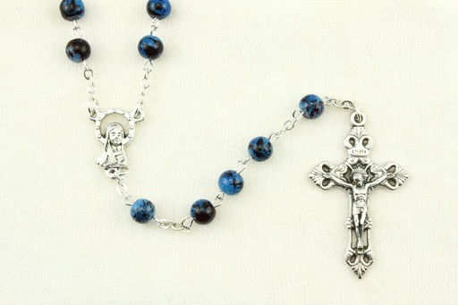 [RZK-05IM6BL] Rozenkrans - imitatie marmerparels/ketting - blauw (⌀6mm)