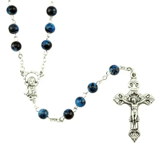 [RZK-05IM6BL] Rozenkrans - imitatie marmerparels/ketting - blauw (⌀6mm)