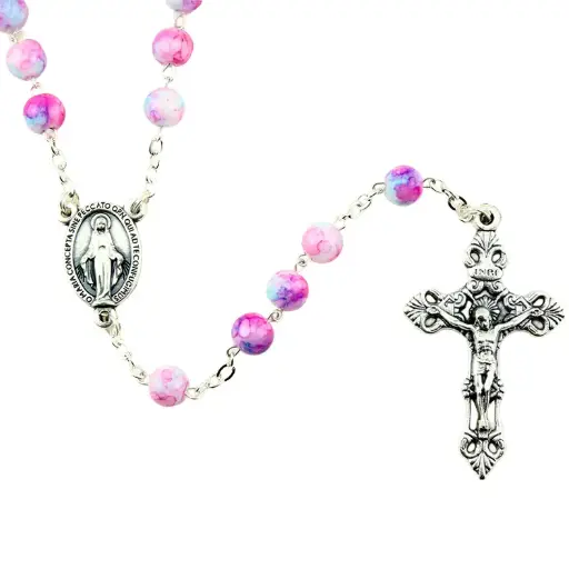 [RZK-05IM6RS] Rozenkrans - imitatie marmerparels/ketting - roze (⌀6mm)