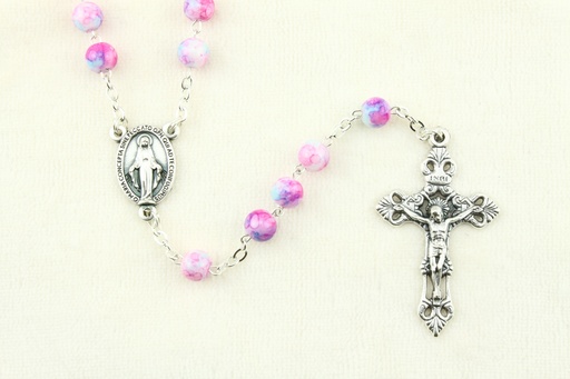 [RZK-05IM6RS] Rozenkrans - imitatie marmerparels/ketting - roze (⌀6mm)