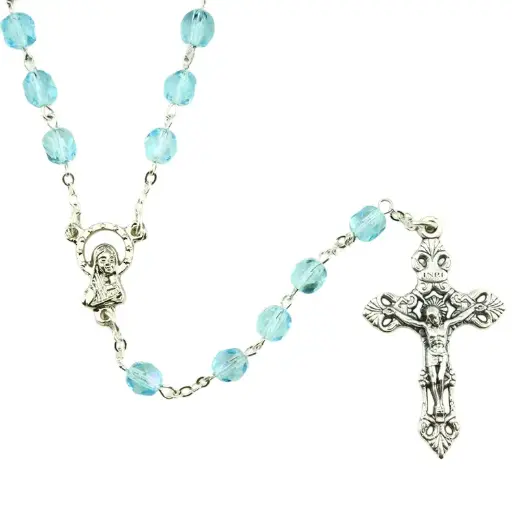 [RZK-05IR6AQ] Rozenkrans - imitatie kristal/ketting - aquamarijn (⌀ 6mm)