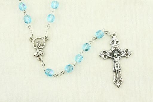 [RZK-05IR6AQ] Rozenkrans - immitatie kristalparels/ketting - aquamarijn (⌀ 6mm)
