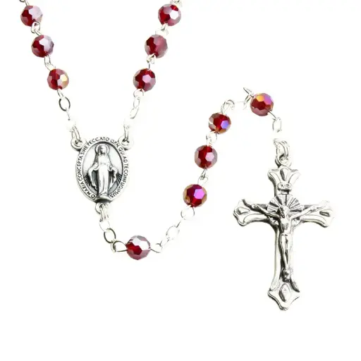 [RZK-05IR6RD] Chapelet - immitation cristal/chaîne - rouge (⌀ 6mm)