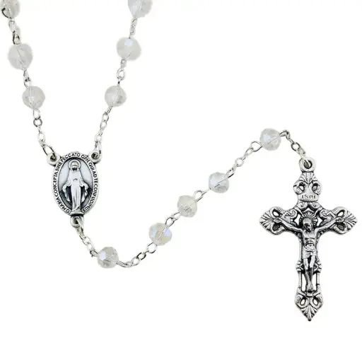 [RZK-05IR6WT] Rozenkrans - imitatie kristalparels/ketting - wit (⌀ 6mm)