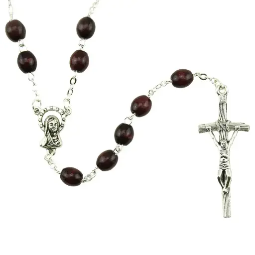 [RZK-05L202P] Rozenkrans - houten kralen/ketting - palissander (8x6mm)