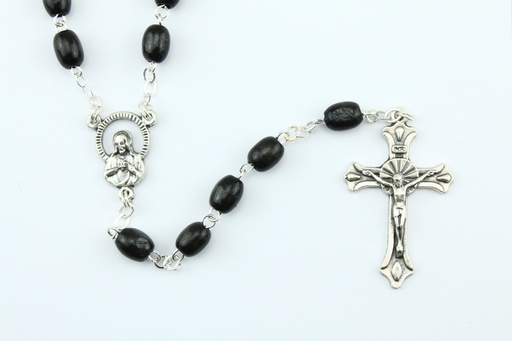 [RZK-05L202Z] Rozenkrans - houten kralen/ketting - zwart (8x6mm)