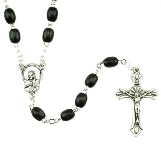 [RZK-05L202Z] Rozenkrans - houten kralen/ketting - zwart (8x6mm)