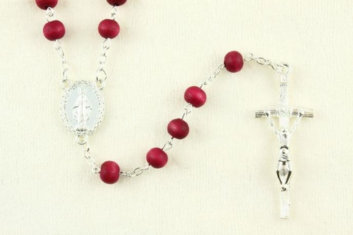 [RZK-05PR6RG] Chapelet - perles en bois parfumé rose (7x5mm)