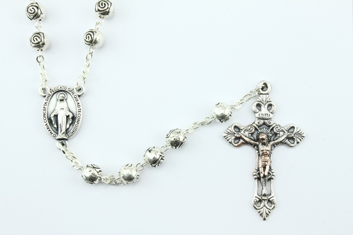 [RZK-05RM6A] Chapelet - métal/perle rose - argenté (⌀ 6mm)
