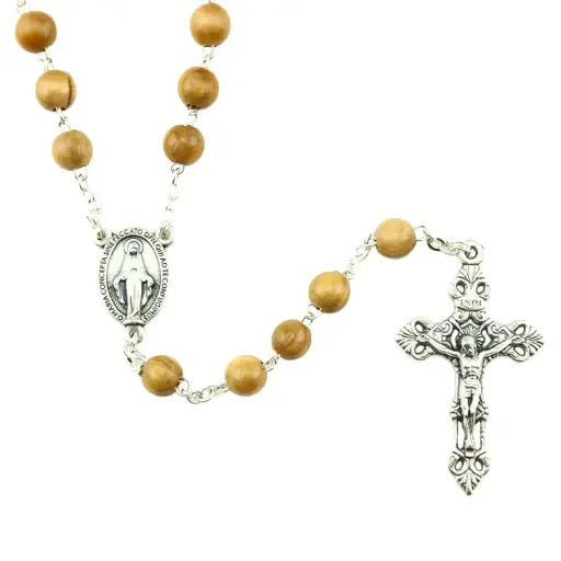 [RZK-05UT2] Chapelet - perles en bois d'olivier/chaîne (⌀ 7mm)