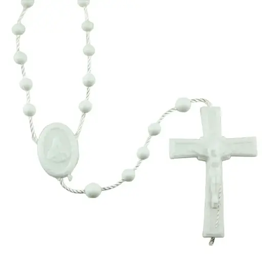 [RZK-091500WT] Rosaire - plastique/cordon - blanc (⌀ 4mm)