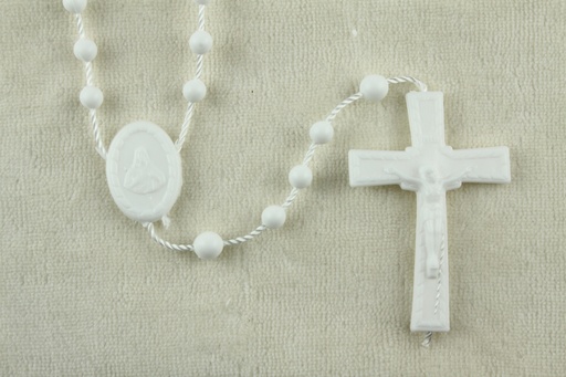 [RZK-091500WT] Rosaire - plastique/cordon - blanc (⌀ 4mm)