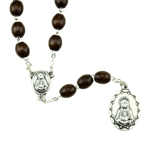 [RZK-091554] Rozenkrans van de 7 Smarten - houten kralen - bruin (9x8mm)