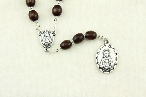 [RZK-091554] Rozenkrans van de 7 Smarten - houten kralen - bruin (9x8mm)