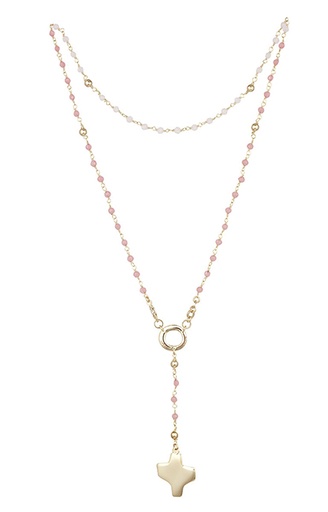 [RZK-09FE104RS] Rozenkranz Kette - Kristall Perle/Rosa - vergoldet (⌀5mm)
