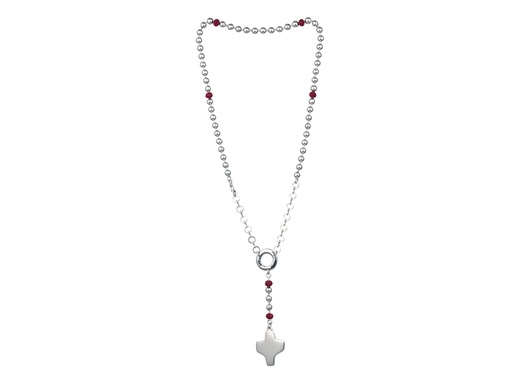 [RZK-09VI102RD] Rozenkransketting - verzilverd met rode kraaltjes (⌀5mm)