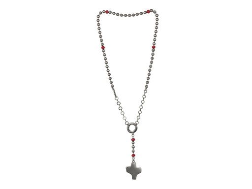 [RZK-09VI103RD] Chapelet avec fermeture - métal noir avec NP en rouge (⌀5mm)