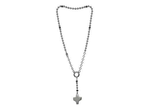 [RZK-09VI103ZW] Rozenkransketting - verzilverd (zwart) met zwarte kraaltjes (⌀5mm)