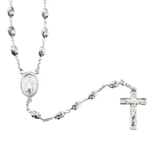 [RZK-10ZLCOR51] Rozenkrans - bewerkte witte kralen - gerhodineerd zilver 925% (7x4mm)